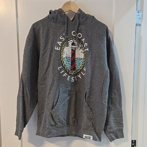 Gray Sweatshirt with Hood and Graphic Design
